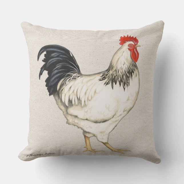 Cojín Decorativo Montura de algodón con gallo blanco y negro (Anverso)