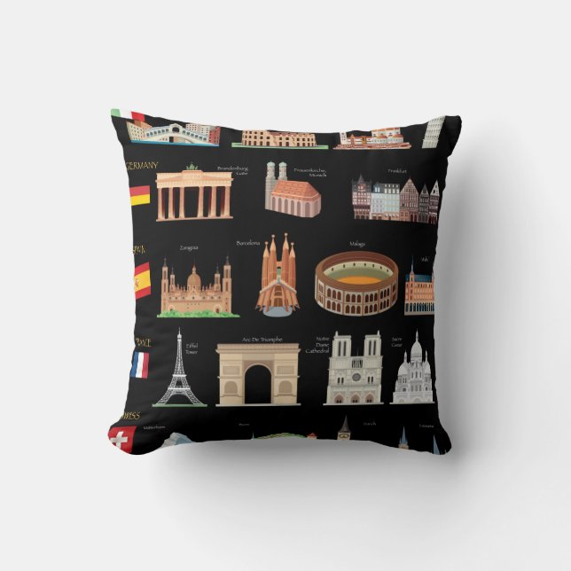 Cojín Decorativo Monumentos europeos famosos (Anverso)