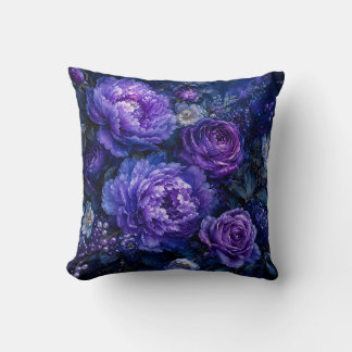 Cojín Decorativo Mood Indigo Azul y Floral Peonía Púrpura
