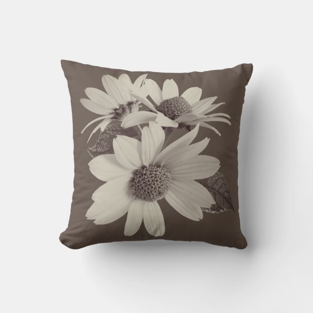 Cojín Decorativo Moody Brown Daisy Custom Monogram Chince Pillow (Anverso)