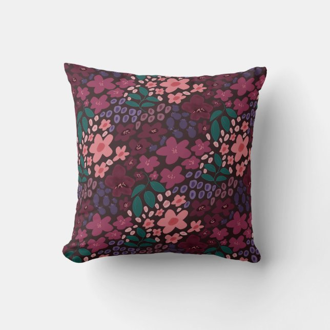 Cojín Decorativo Moody Burgandy Floral Throw Pillow (Anverso)