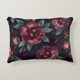 Cojín Decorativo Moody Florals Watercolor Dark Red Pattern