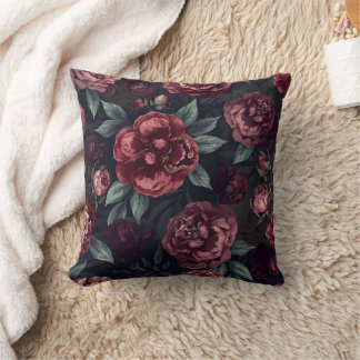 Cojín Decorativo Moody Florals Watercolor Dark Red Pattern