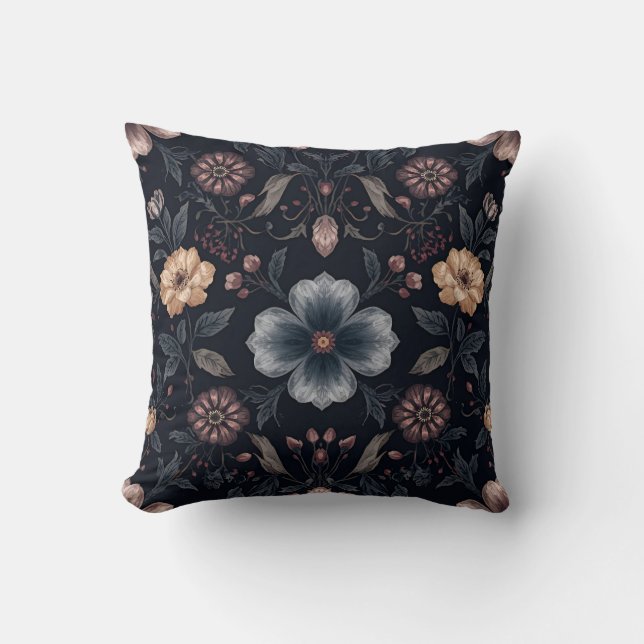 Cojín Decorativo Moody Midnight Dark Botanical Floral  (Anverso)