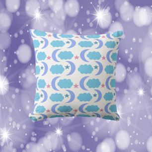 Cojín Decorativo Moon Cloud Stars Pattern Purple Blue