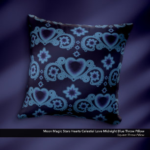 Cojín Decorativo Moon Magic Stars Corazón Amor Celestial Azul oscur