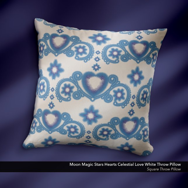 Cojín Decorativo Moon Magic Stars Corazón Amor Celestial Blanco (Moon Magic Stars Hearts Celestial Love White Throw Pillow)