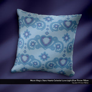 Cojín Decorativo Moon Magic Stars Corazones Luz Celestial Azul