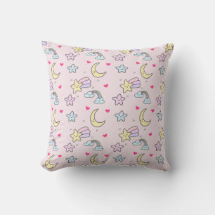 Cojín Decorativo Moon, Stars and Clouds Pattern en rosa pastel