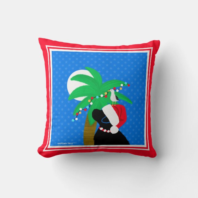 Cojín Decorativo Moonlight Santa Black Dog Trimming Palm Tree (Anverso)