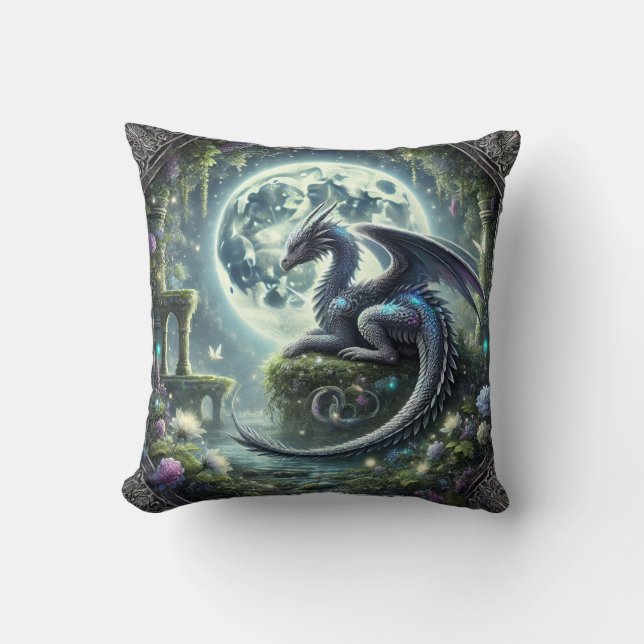 Cojín Decorativo Moonlit Dragon Garden Mystical Decor (Anverso)
