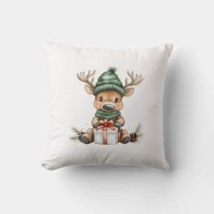 Cojín Decorativo Moose bebé en Santa Hat con vacaciones de invierno