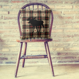Cojín Decorativo Moose negro sobre patrón de juego de búfalo