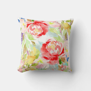 Cojín Decorativo Moqueta de acuarela floral de PixDezines/Coral Peo