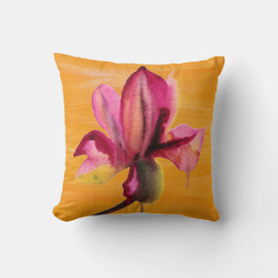 Cojín Decorativo Morada Orquídea acuarela naranja flor de arte pop