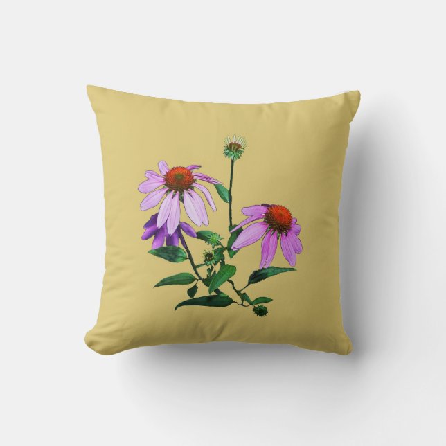 Cojín Decorativo Morado Coneflower On Yellow (Anverso)