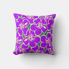 Cojín Decorativo Morado Hibiscus Flowers Tropical Hawai Luau
