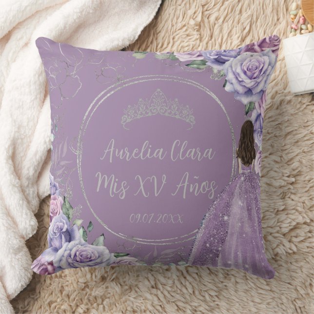 Cojín Decorativo Morado Lilac Floral Princesa Quinceañera Keepsake (Manta)