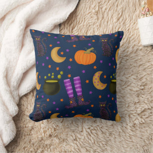 Cojín Decorativo Morado y naranja con estampado de Halloween