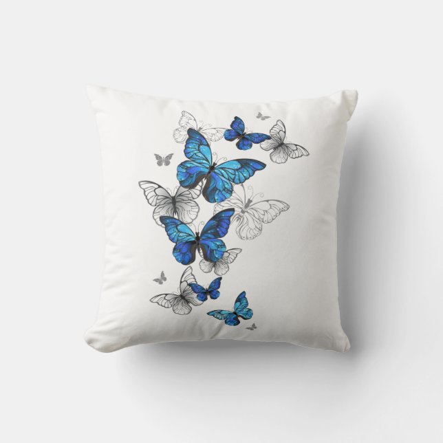 Cojín Decorativo Morfo de las mariposas voladoras azules (Anverso)
