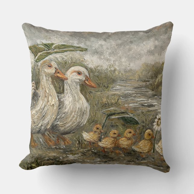 Cojín Decorativo Morning Commute Whimsical Farmhouse Duck Rainy Day (Anverso)