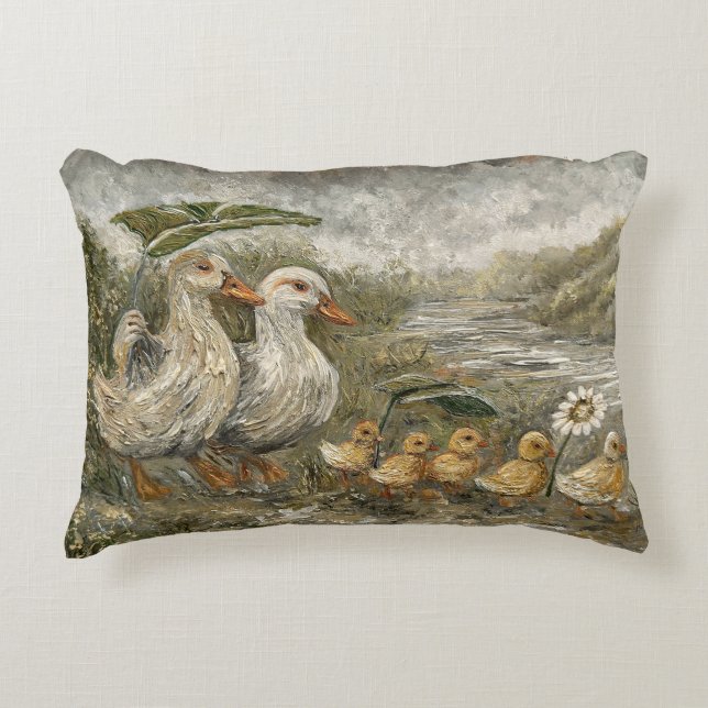 Cojín Decorativo Morning Commute Whimsical Farmhouse Duck Rainy Day (Anverso)