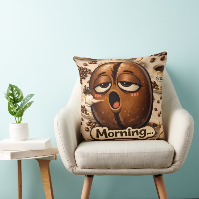 Cojín Decorativo Morning, sleepy coffee bean funny relatable coffee (Silla)