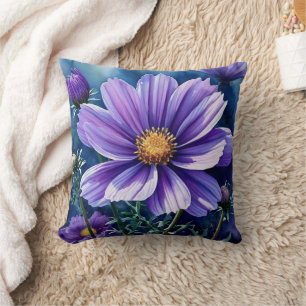 Cojín Decorativo Morple Aster Septiembre Nacimiento Flor acuarela