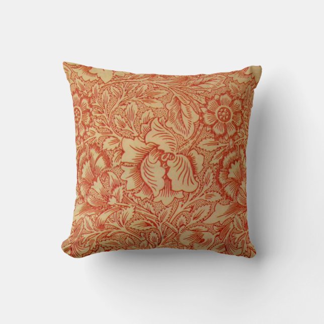 Cojín Decorativo Morris - Patrón rosa y adormidera.floral (Anverso)
