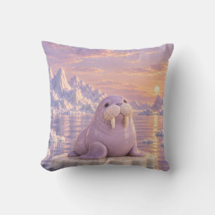 Cojín Decorativo Morsa de porcelana lila Montañas del atardecer árt