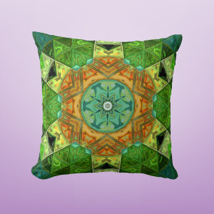 Cojín Decorativo Mosaic Mandala Naranja y Verde