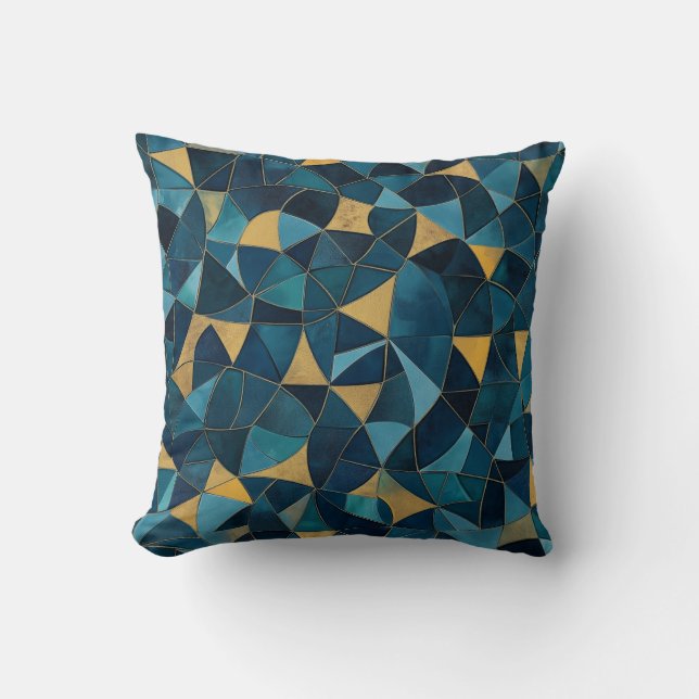 Cojín Decorativo Mosaico abstracto azul y oro (Anverso)