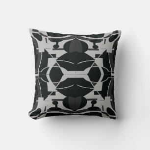 Cojín Decorativo Mosaico Abstracto Mediterráneo Negro Carbón Gris