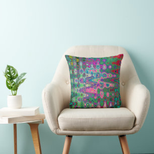 Cojín Decorativo Mosaico abstracto rosa y verde ondulado retro