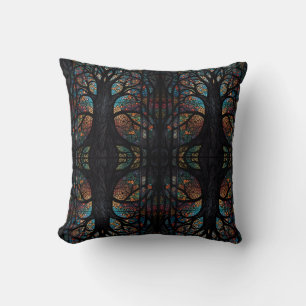 Cojín Decorativo Mosaico Bosque Oscuro Árboles Abstractos