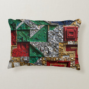 Cojín Decorativo Mosaico cuadrado gigante esmeralda dorado marfil r