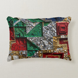 Cojín Decorativo Mosaico cuadrado gigante esmeralda dorado marfil r