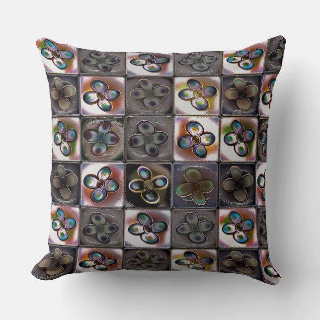 Cojín Decorativo Mosaico cuadrado parduzco de azulejos con dibujo d (Anverso)