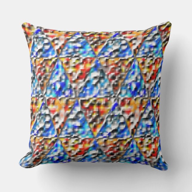 Cojín Decorativo Mosaico cuadrado y triangular, azul cian y naranja (Anverso)
