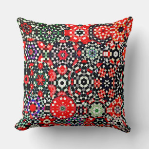 Cojín Decorativo Mosaico de ajedrez hexágono caleidoscopio, de negr