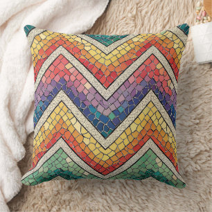 Cojín Decorativo Mosaico de Chevron de Arcoíris – Baldosa Geométric