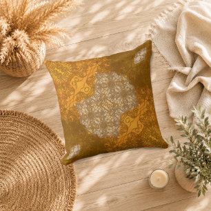 Cojín Decorativo Mosaico de Encaje Dorado