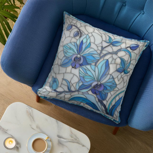 Cojín Decorativo Mosaico de flores de orquídea azul (Subido por el creador)
