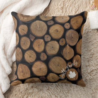 Cojín Decorativo Mosaico de madera en fondo negro con nombre famili