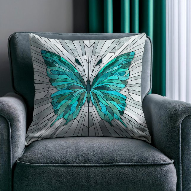 Cojín Decorativo Mosaico de mariposa -verde esmeralda y gris (Subido por el creador)