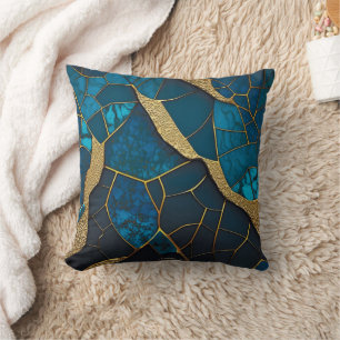 Cojín Decorativo Mosaico de mármol azul cobalto con vetas de incrus