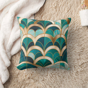Cojín Decorativo Mosaico de mármol de lujo Art Deco turquesa azul o