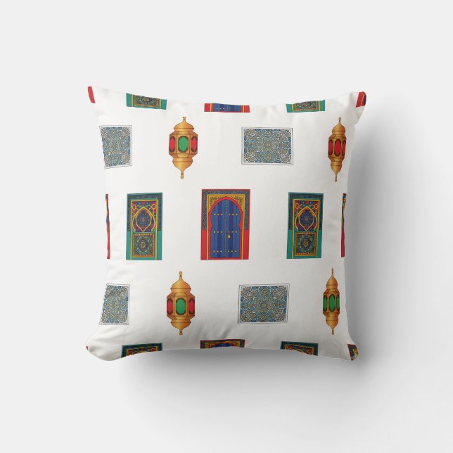 Cojín Decorativo Mosaico de puertas y faroles marroquíes (Anverso)