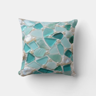 Cojín Decorativo Mosaico de Vidrio Marino Turquesa Encanto Costero