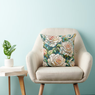 Cojín Decorativo Mosaico de Vidrio Rosas Blancas